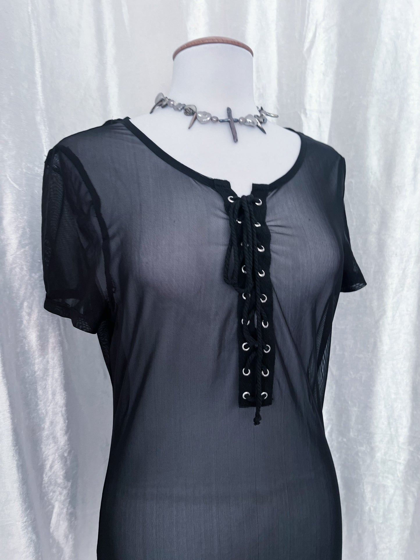 Alt mesh tunic with lace up detail