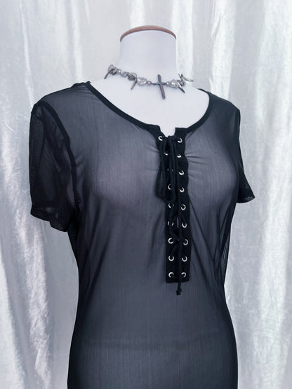 Alt mesh tunic with lace up detail