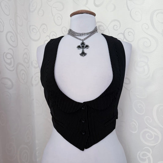 Corporate Goth striped crop vest 🦇