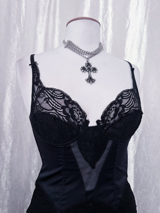 00’s Gothic lace silky corset 🕷️