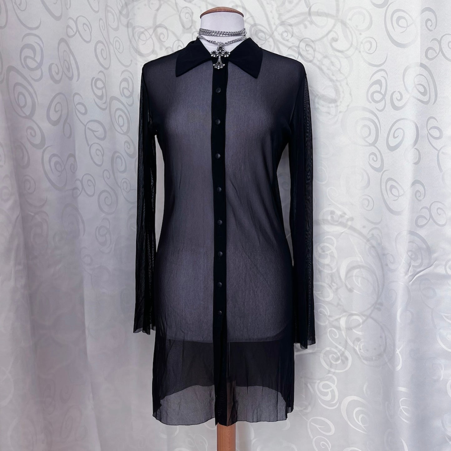 Gothic long mesh shirt/dress with dragon print on the back 🐉