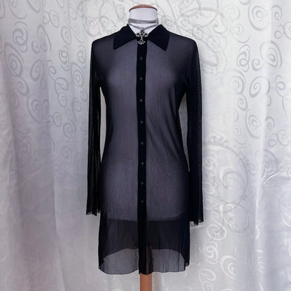 Gothic long mesh shirt/dress with dragon print on the back 🐉