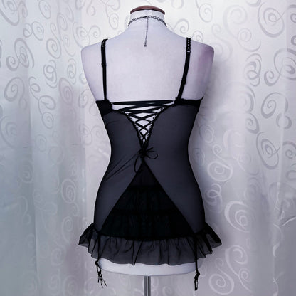 00's dark coquette mesh & satin pink bustier/nightgown 🎀