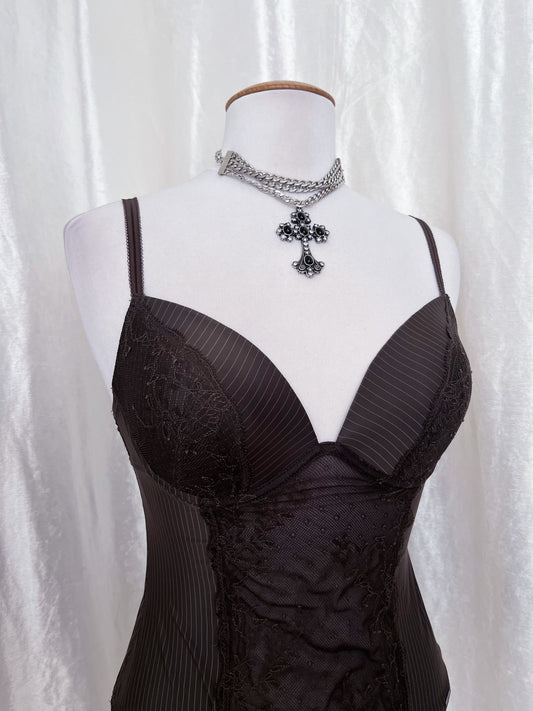 Espirit brown striped bustier top with garters 🧸