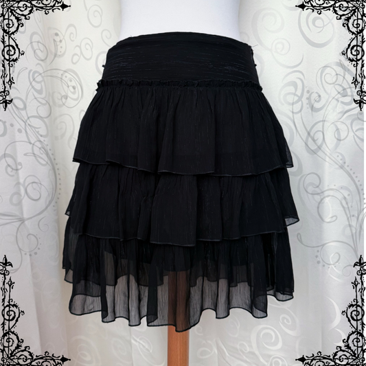 Horror Protagonist/Dark Coquette style black ruffle mesh skirt 🦇