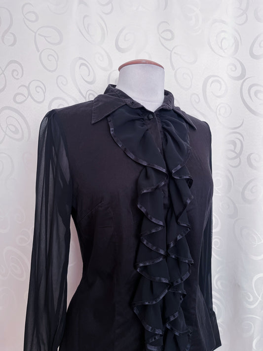 00’s whimsygoth ruffle shirt with mesh sleeves & details 🖤