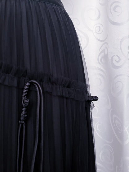 Gothic black mesh midi skirt with ruffle & string details 🕷️