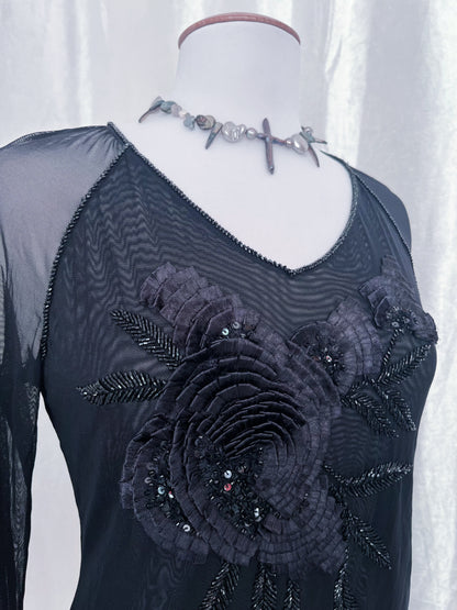 Nicowa whimsy fairy mesh top with beaded & flower details 🌹