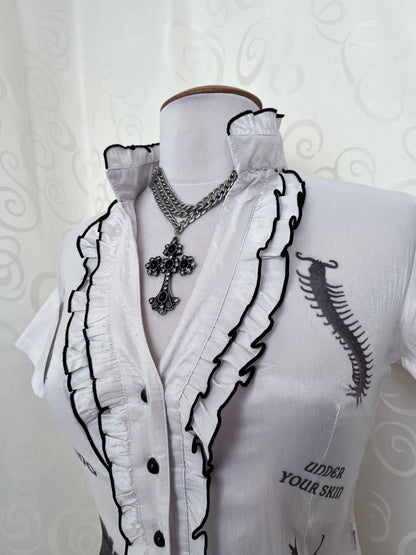 Crawling Under Your Skin Reworked 00's victorian style ruffle shirt 🕷🪳🪲