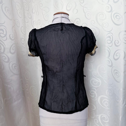 Dark coquette/Gothic mesh shirt with beautiful ruffle details🕷️🎞️