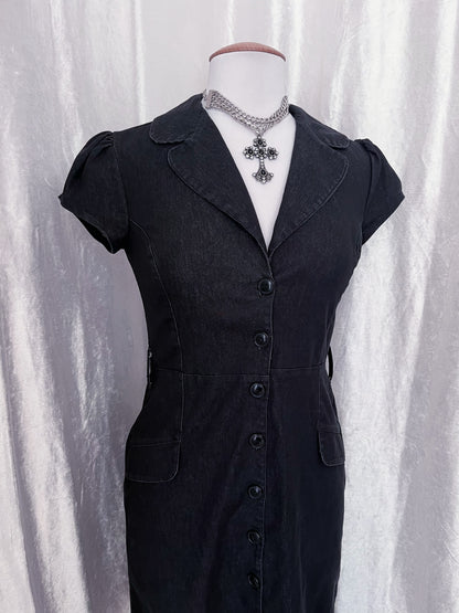 Orsay dark coquette denim dress with puff sleeves 🦋