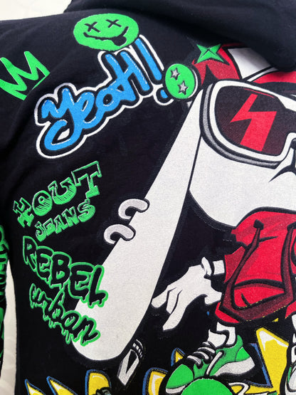 Iconic hip-hop style printed hooded jacket 🐇💀