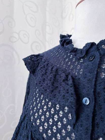 Gothic cotton knit navy ruffle shirt 🌀