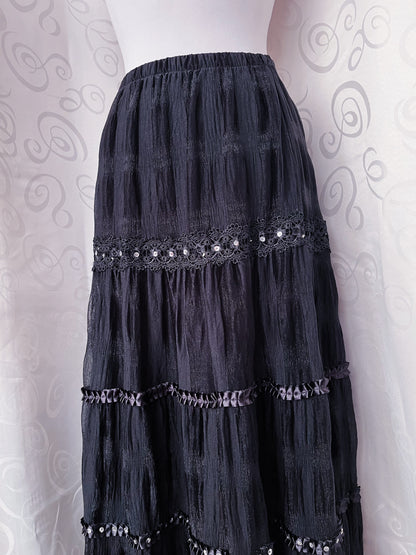 Whimsygoth maxi black skirt with sequin details 🦇🕸️