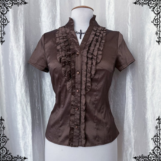 Shiny brown 00's ruffle shirt 🪽