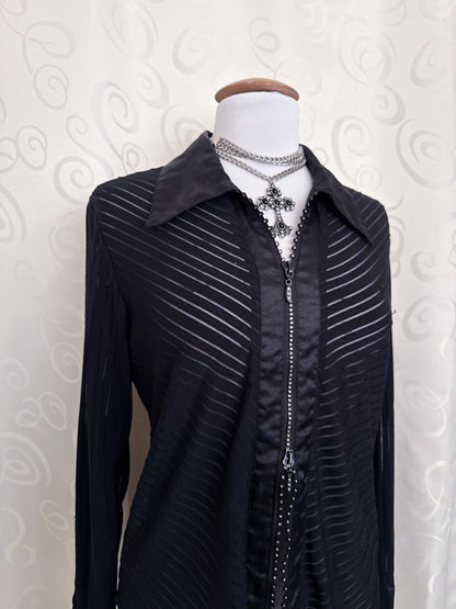 00’s Alt black double-zipper sheer shirt 🦇