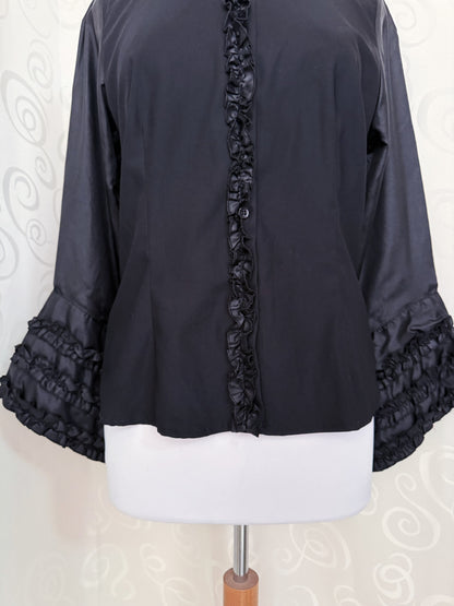 00’s Gothic black shirt with ruffle details & bell sleeves 🦇🌀