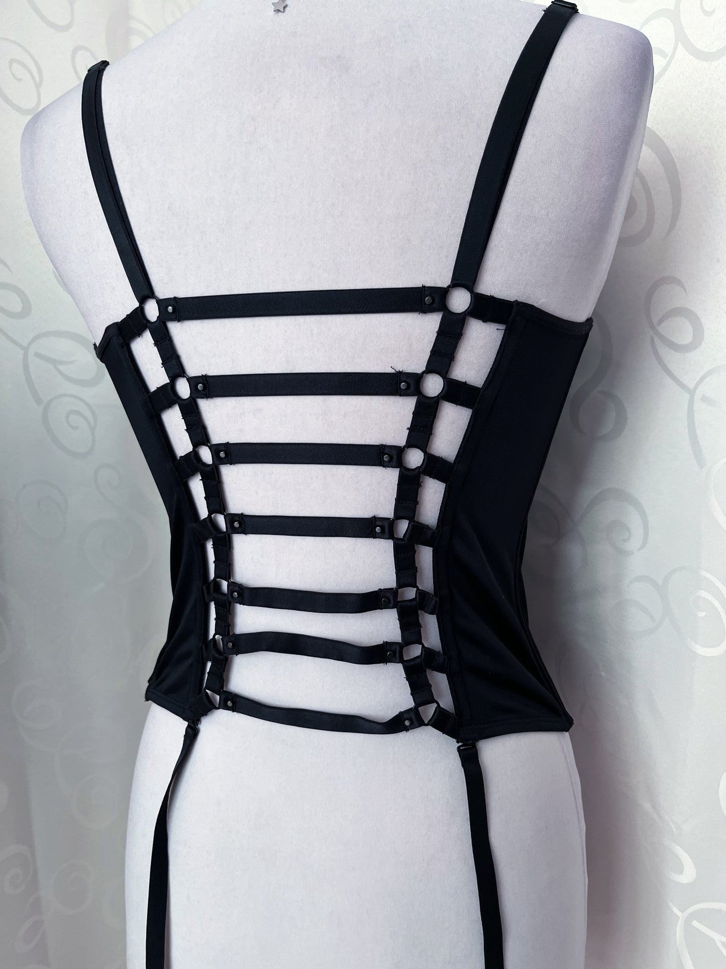 Gothic black corset top with cut-out back detail 🖤🦇