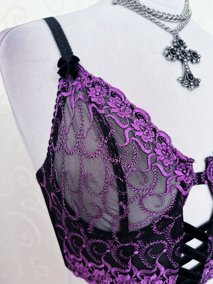 Whimsygoth purple mesh crop corset/bustier top 🔮