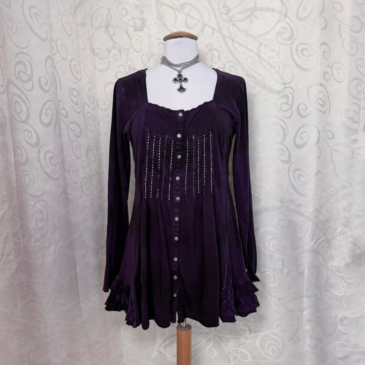 00’s Whimsygoth purple cotton button shirt 💜🌀
