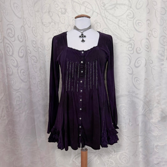 00’s Whimsygoth purple cotton button shirt 💜🌀