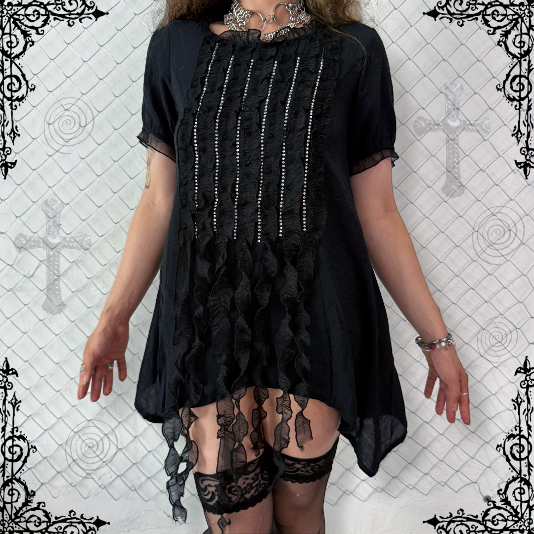 00’s whimsygoth/fairy black top with jellyfish detail 🪼🦇✨