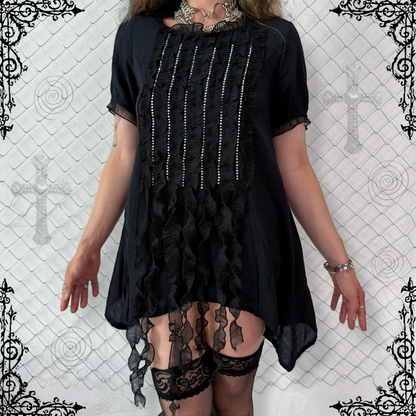00’s whimsygoth/fairy black top with jellyfish detail 🪼🦇✨