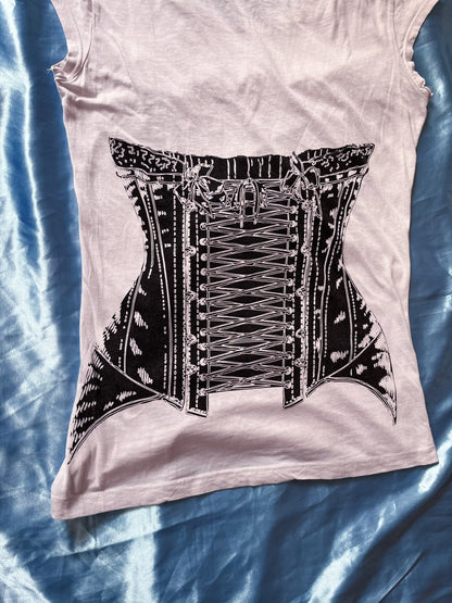 ♱Y2K Alt corset print tee with garter details♱