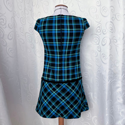 00's tartan blue dress with velvet & plaid details 💀🌀