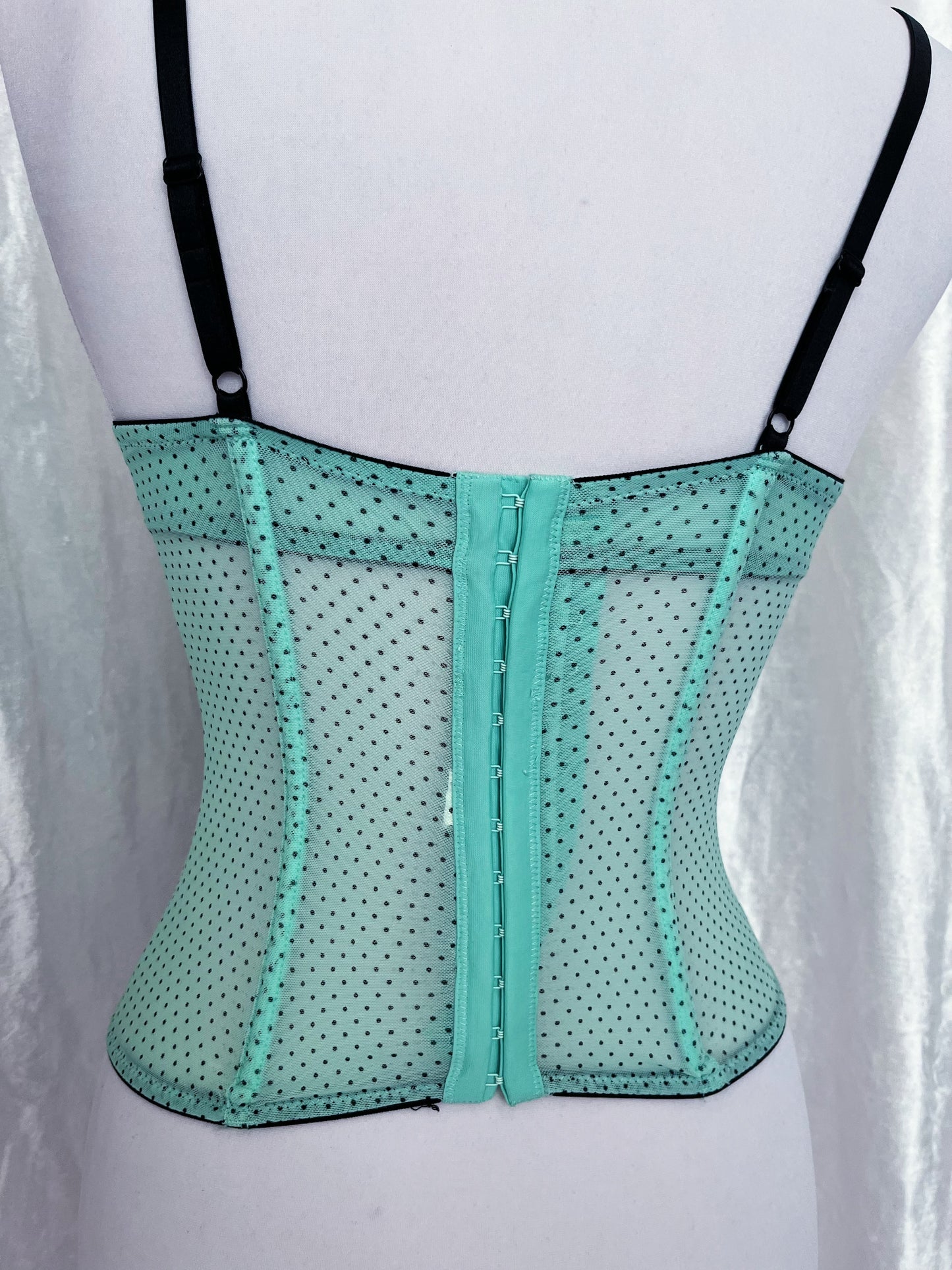 Iconic mint polka corset top with lace-up detail 🍵