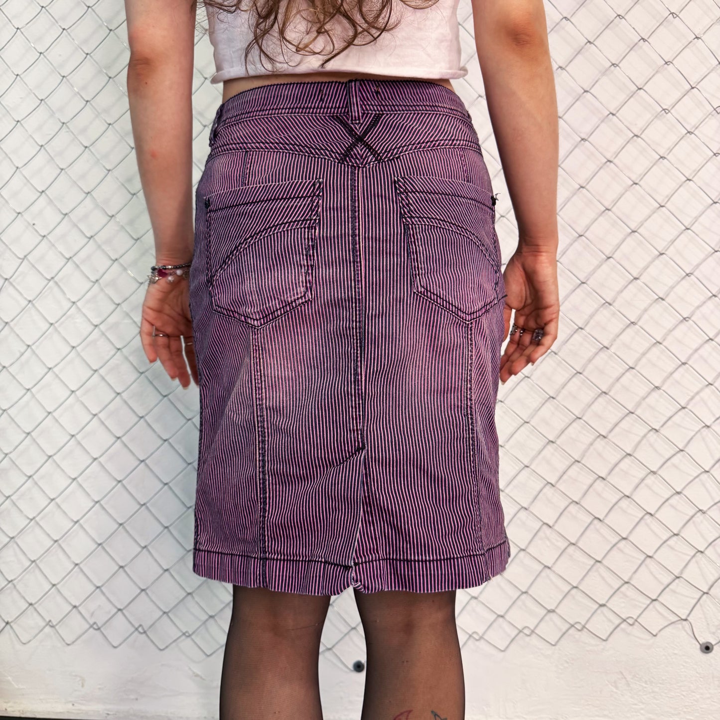 00’s emo striped pink denim skirt 💞
