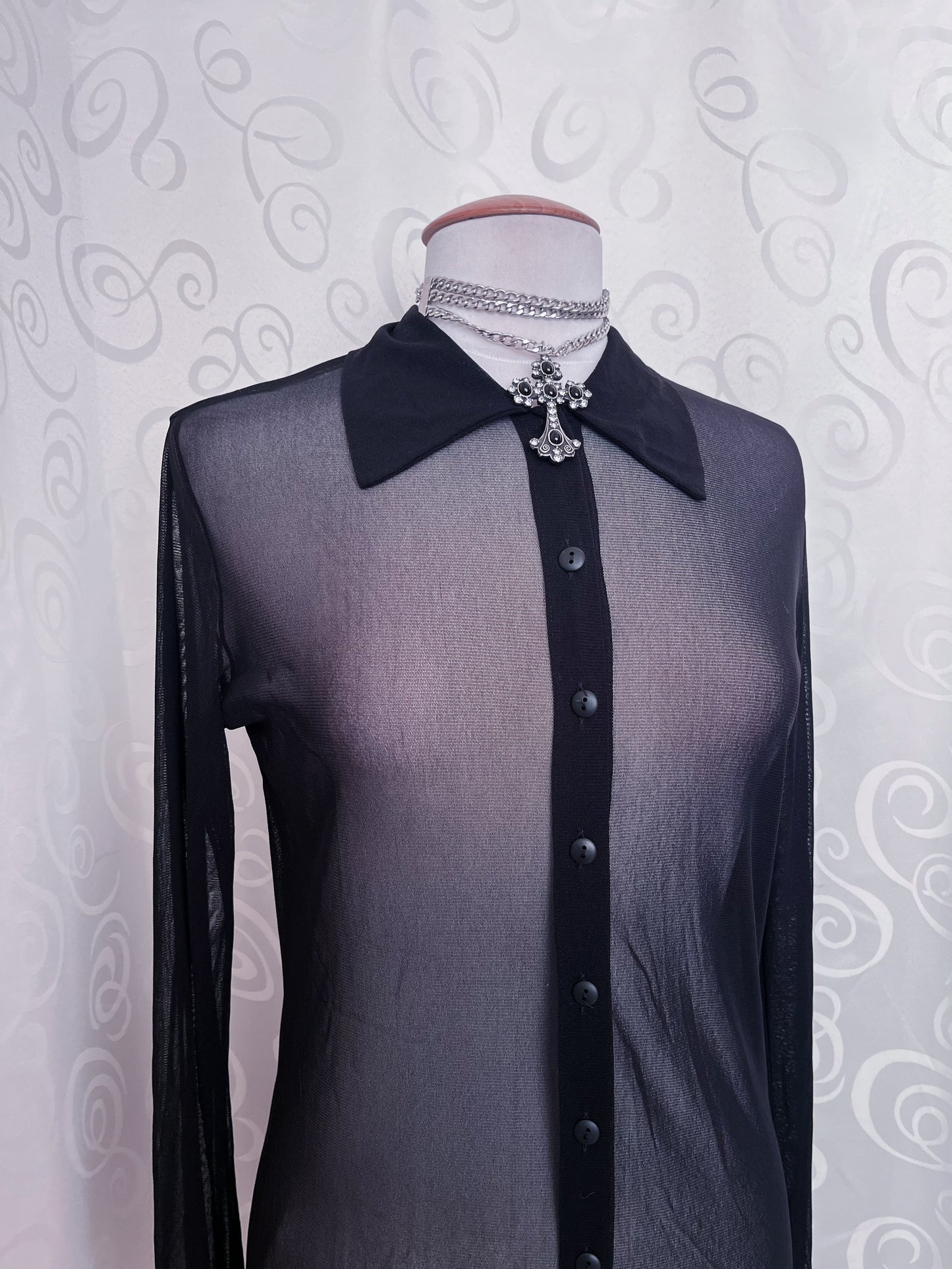 Gothic long mesh shirt/dress with dragon print on the back 🐉