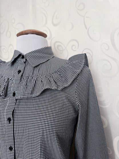 Gothic Victorian/Jirai key style checked ruffle shirt 🦇