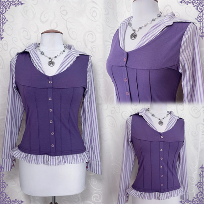 Cutest lilac striped shirt with purple vest detail 💜