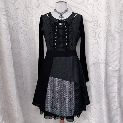00’s Gothic lace-up patchwork dress 🦇