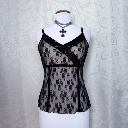 Dark Coquette/Whimsygoth lacey tank top 🗝️🌀
