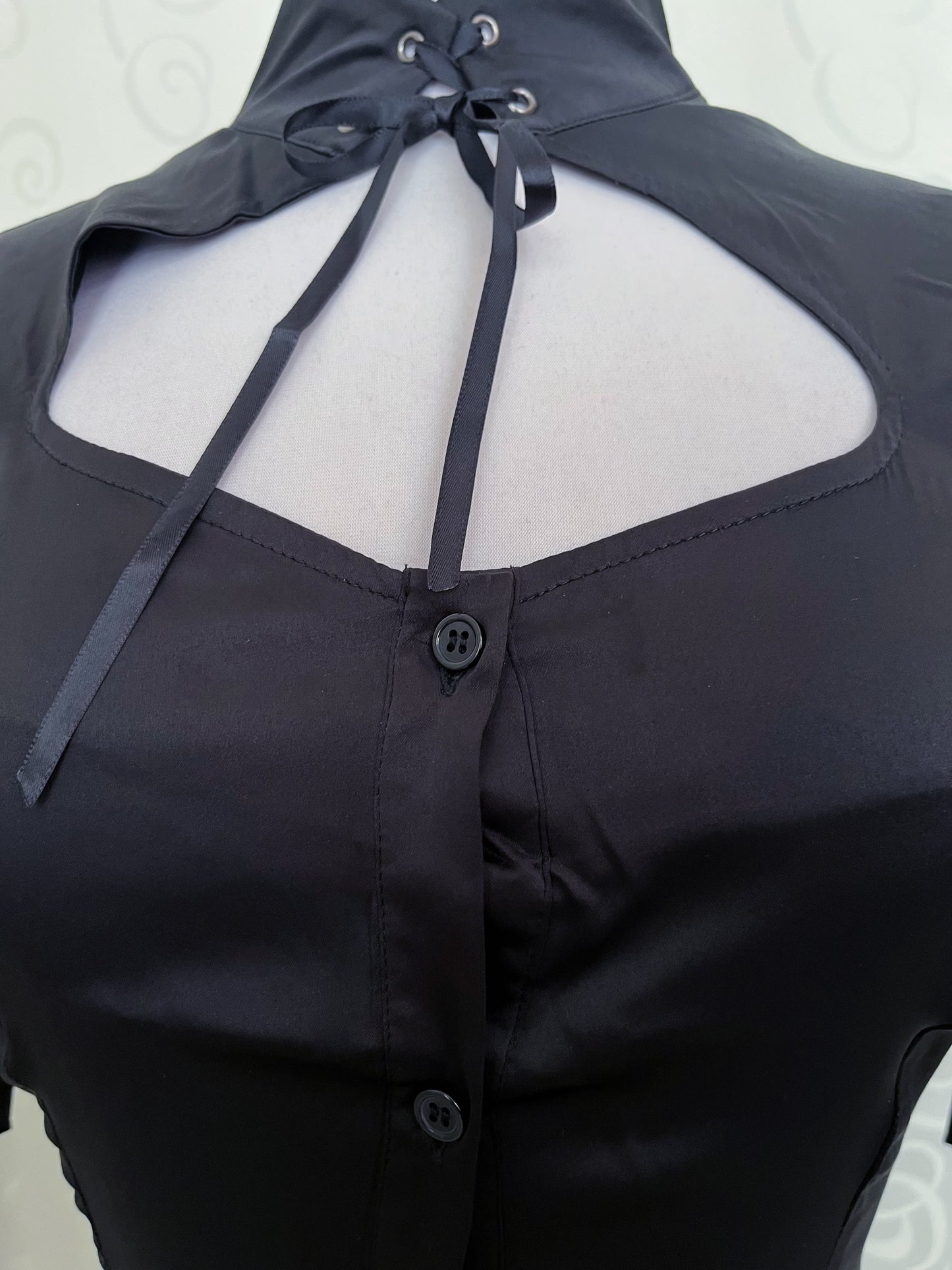 Dracula Gothic victorian style Short Sleeved Satin Keyhole Blouse 🖤🦇