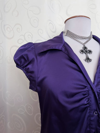 00’s Orsay Dark Coquette satin purple shirt 💜
