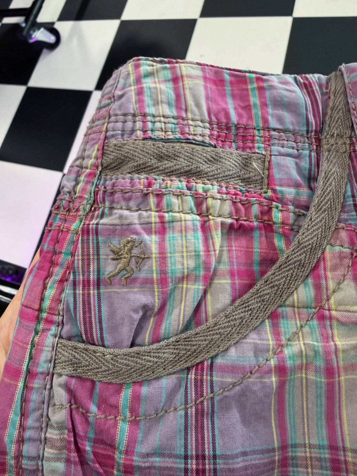 Espirit emo/scene pink checked cargo skirt 💕