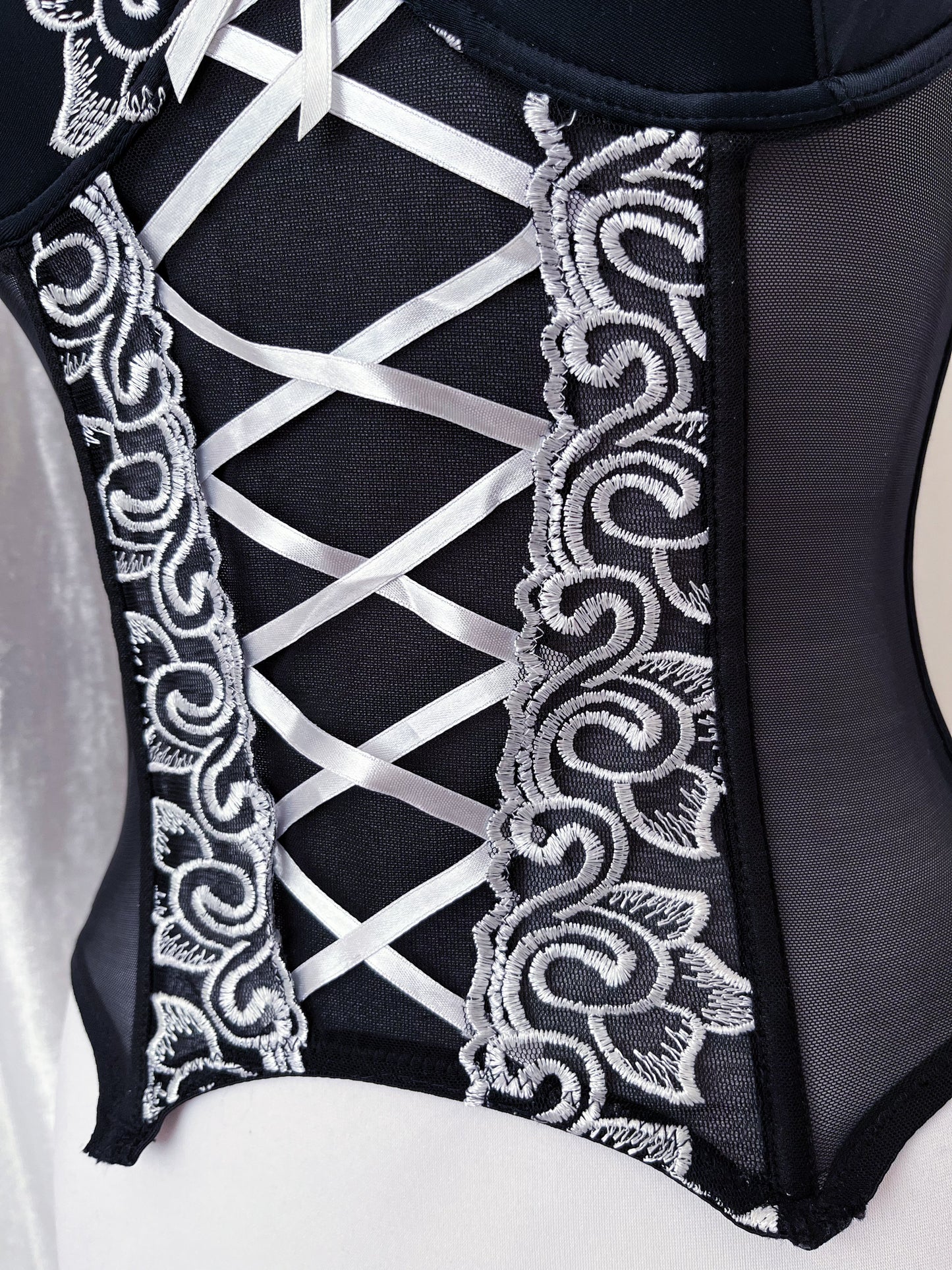 00’s dark fairy mesh corset with embroidered details