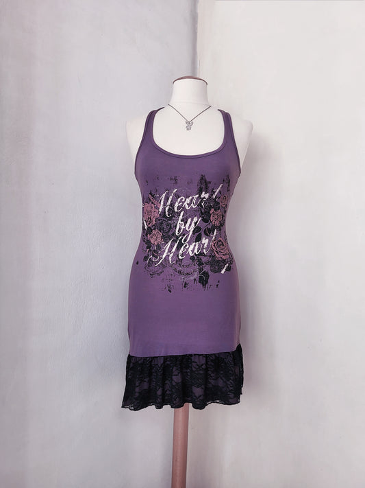 Y2K emo/scene purple print dress with lace hem detail 💜💀