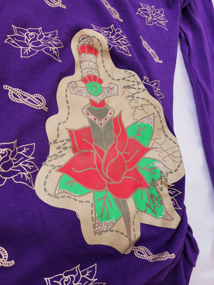 Y2K Punk/Emo Purple Top with amazing rose dagger design 🌹🗡️